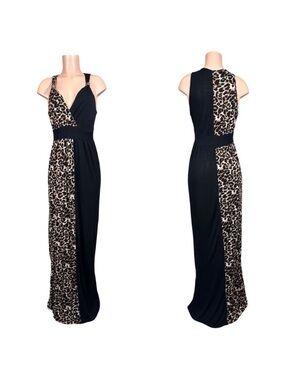 Lascana Black and Leopard Print Maxi Dress - Sleek Two-Tone Evening Style